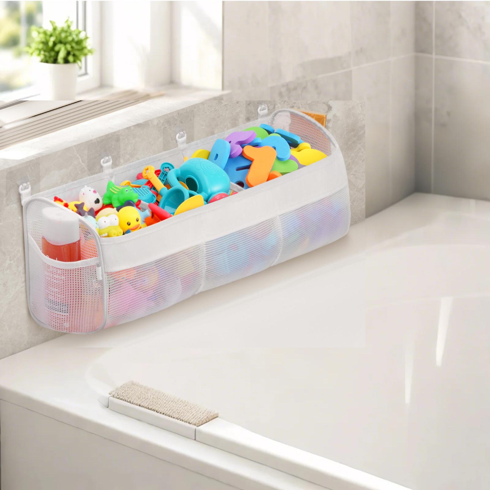 

Настенный органайзер для игрушек для ванной, держатель для игрушек для душа на 2/3 отделения с широкими отверстиями и самоклеящимися крючками, вместительное хранилище для детских игрушек для ванны 3 Compartment белый