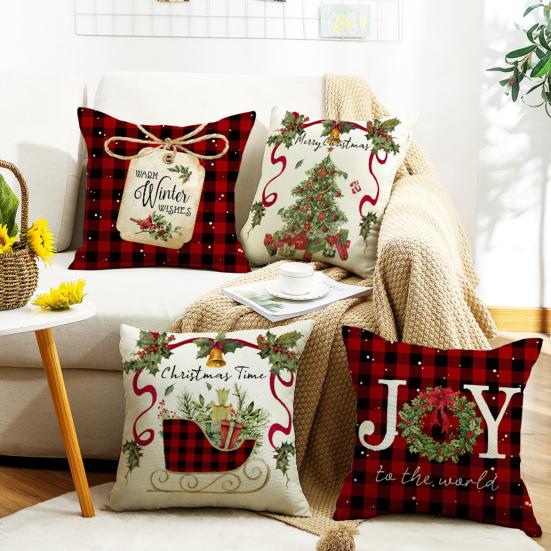 Christmas Pillow Cover Xmas Tree Wreath Print Pillowcase Washable Festive Decor Throw Pillow Case for Living Room Sofa Bedroom