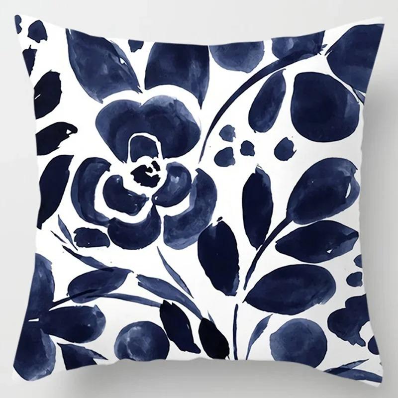 Modern Simple Dark Blue Geometric Pillowcase Home Sofa Cushion Cover