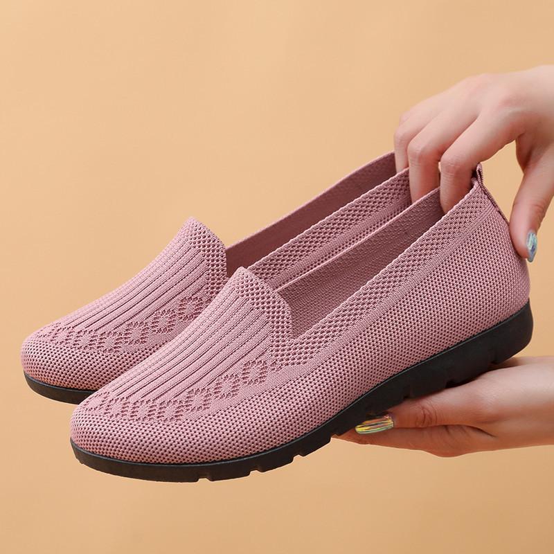 Spring and Summer Cloth Shoes Medium Shoes Flying Woven Mesh Breathable Shoes Flat Bottom Shallow Mouth Casual Shoes