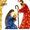 Weather Resistant Manger Sculpture Lighted Nativity Garden Ornament, Christmas Metal Yard Art with Decorative Iron for Courtyard LED Lights, Light-Up