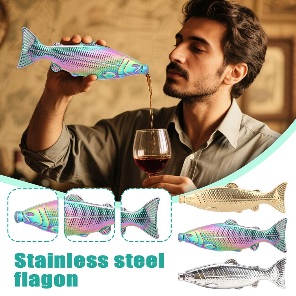 304 Stainless Steel Fish-shaped Hip Flask 5 Oz Special-shaped Portable Wine Flask For Camping And Outdoor Use