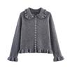 Zbzr Autumn New Women Clothes Western Style Fashion Laminated Decoration Lapel Long Sleeve Knitted Outerwear 2756131