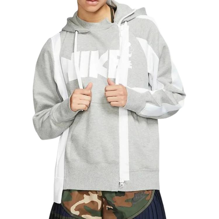 Nike x Sacai Double-Zip Hoodie Dark Grey Heather/White Men Outerwear CD6303-063