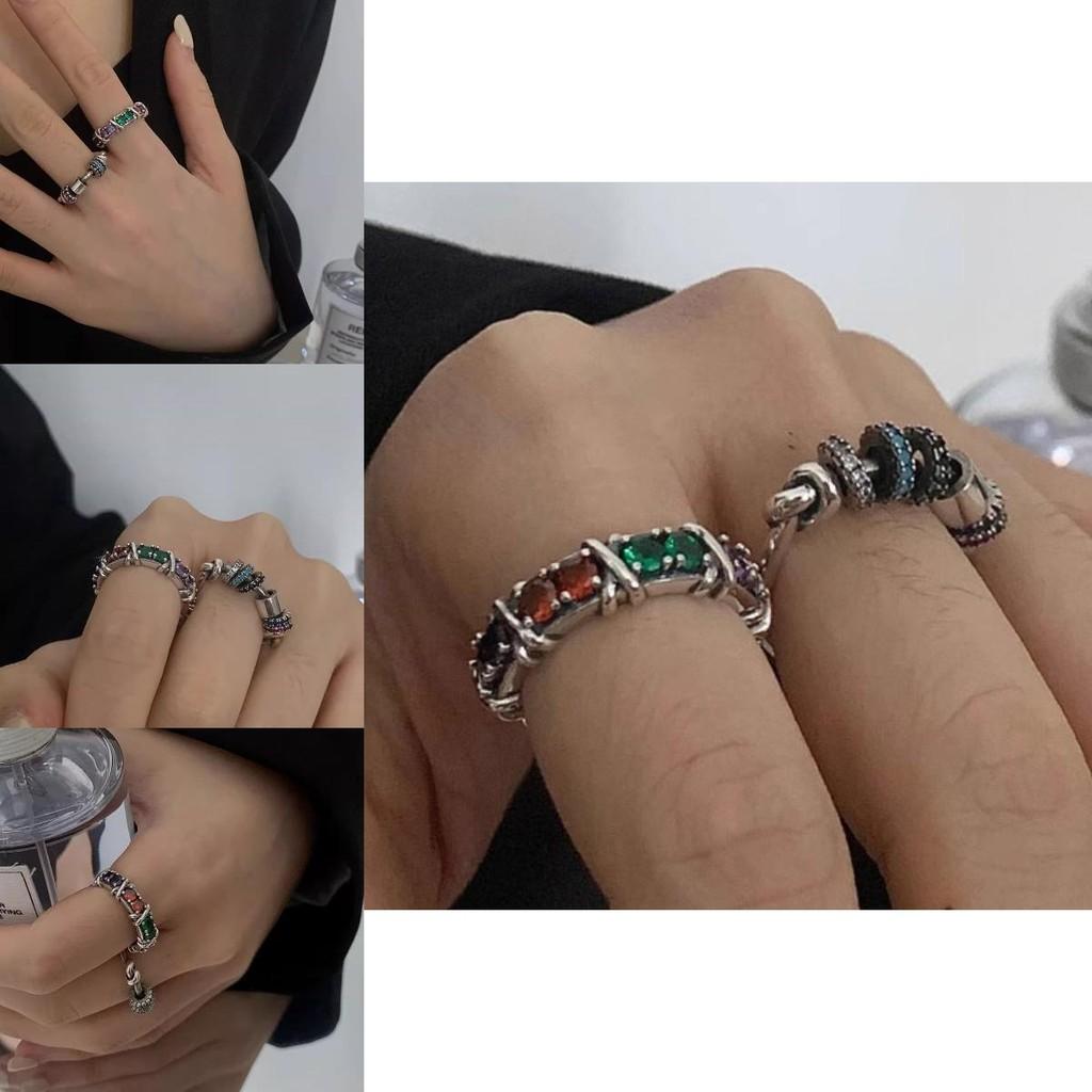 Unique Vintage Style Adjustable Rainbow Zircon Ring For Women Fashion Jewelry