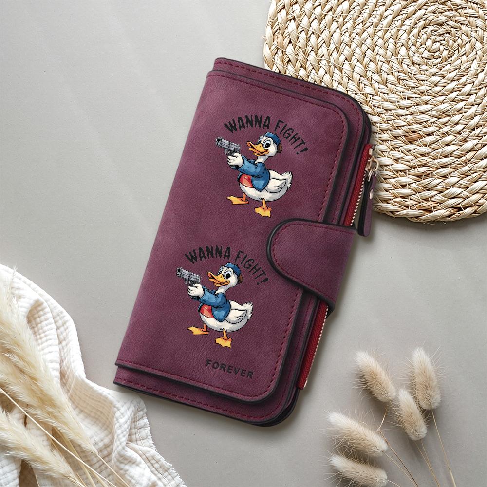 Cute Duck Pattern Long Wallet Durable Portable Multifunctional Fashion Leather Purse for Daily Use