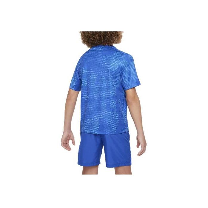 Nike T-shirt z nadrukiem multilogo, okrągły dekolt, krótki rękaw, topy dziecięce, ciemnoniebieski FN8694-480