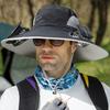 1 Set Outdoor Sun Hat with 2 Fan Large Brim Windproof Strap Solar or USB Charging Anti-UV Sun Protection Great