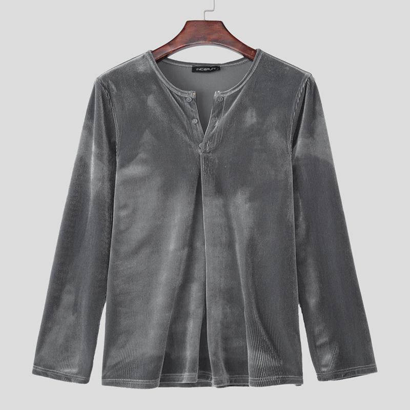 INCERUN Autumn Men Long Sleeve Texture Fitted Pullover Tops Undershirts