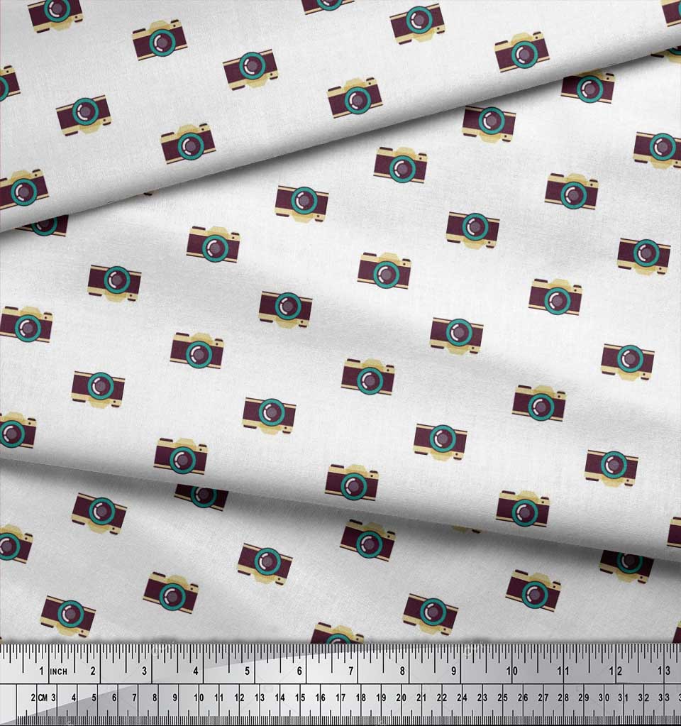 Soimoi Japan Crepe Satin Fabric Camera Shirting Fabric Prints By Metre 42 Inch