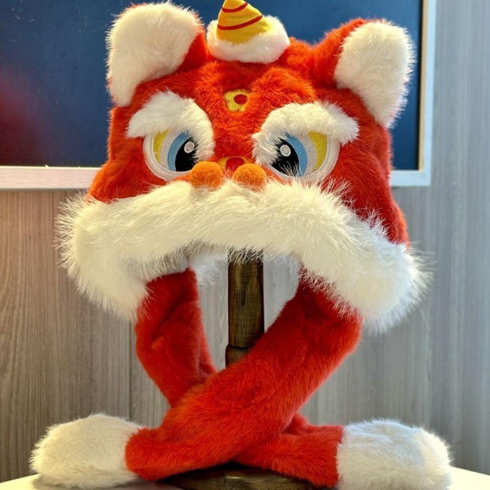 Ear Muffs Lion Dance Hat Ears Can Move Winter Warm Hat Creative Ear Protection Cap  New Year Gift