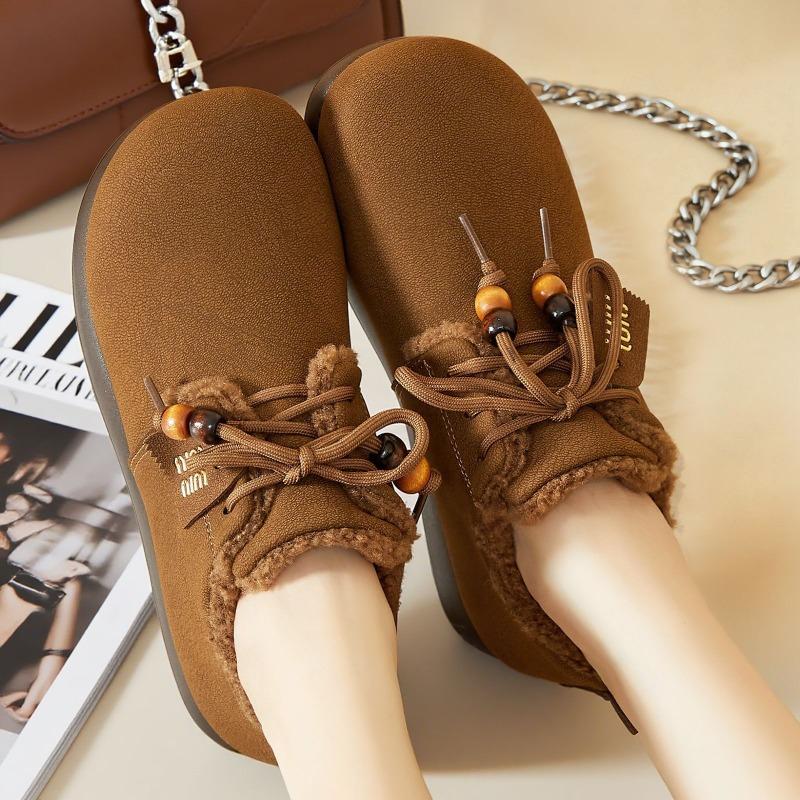 Shoes women's cotton shoes retro beaded straps women's boots thickened flat-bottomed fashion snow boots versatile short boots