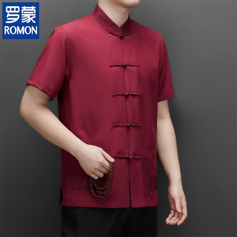 ROMON Men s New Chinese Style Short Sleeve Tang Suit Shirt 39/170