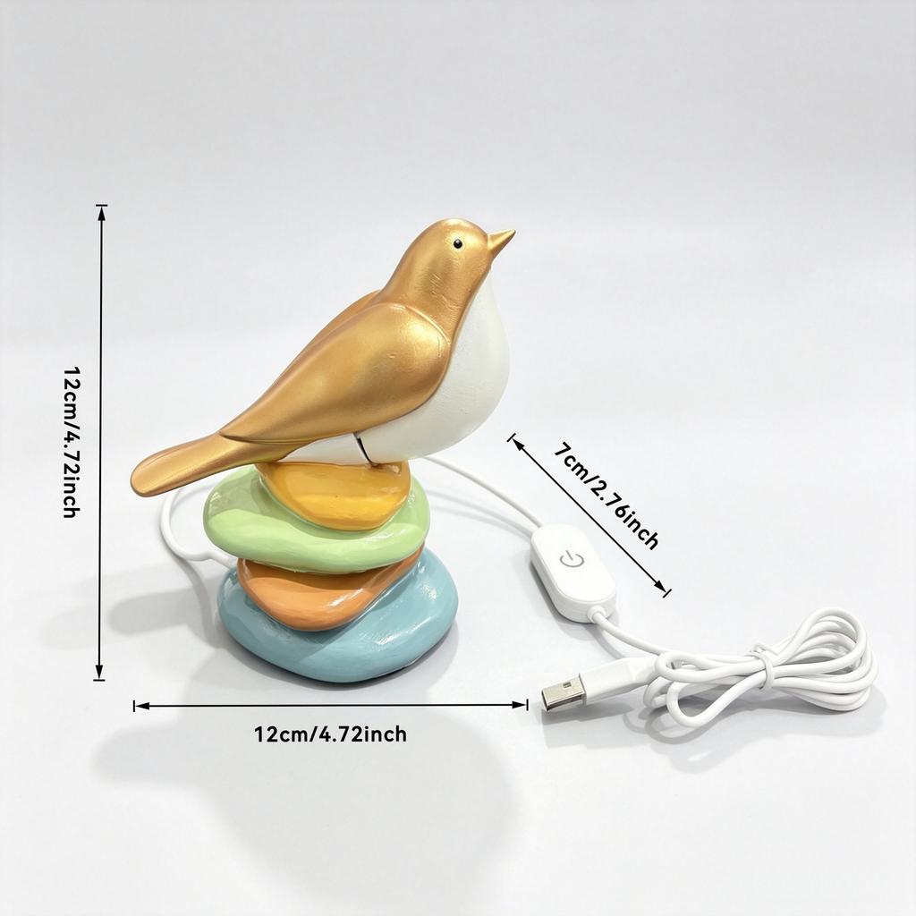 Resin Bird Night Light with 7 Brightness - Dimmable Desk Decor for Bedroom Living Room - Small Ornament