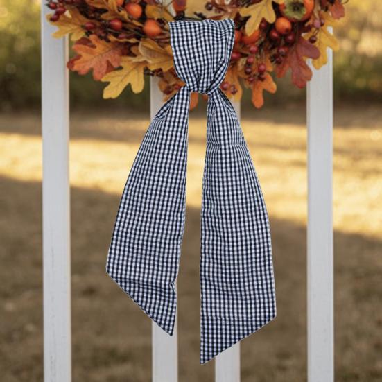 2Pcs Fall Thanksgiving Plaid Print Wreath Belt Farmhouse Ribbon DIY Craft Monogram Outdoor Indoor Autumn Decor