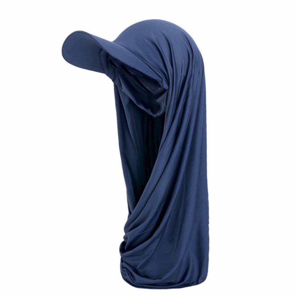 

Simple Sun Visor Turban Breathable Hijab Shawl Hat Stylish Brim Bandana Cap Daily Wear Темно-синій