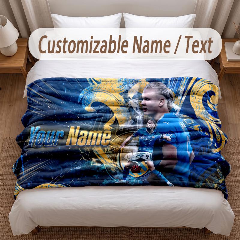 Erling Haaland Printed Flannel Blanket Custom Name Text Soft Warm Throw For Bedroom Holiday Gift