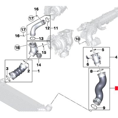 A51K-Manguera Intercooler de Motor Manguera de Admisión de Aire de Presión Para BMW X5 F15 X6 F16 Tubo de Aire del Turbocompresor 11617823237