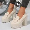 Chunky High Heel Pumps Women Gold Silver Gothic Platform Loafers Woman Fashion Tassels Thick Heeled Party Shoes
