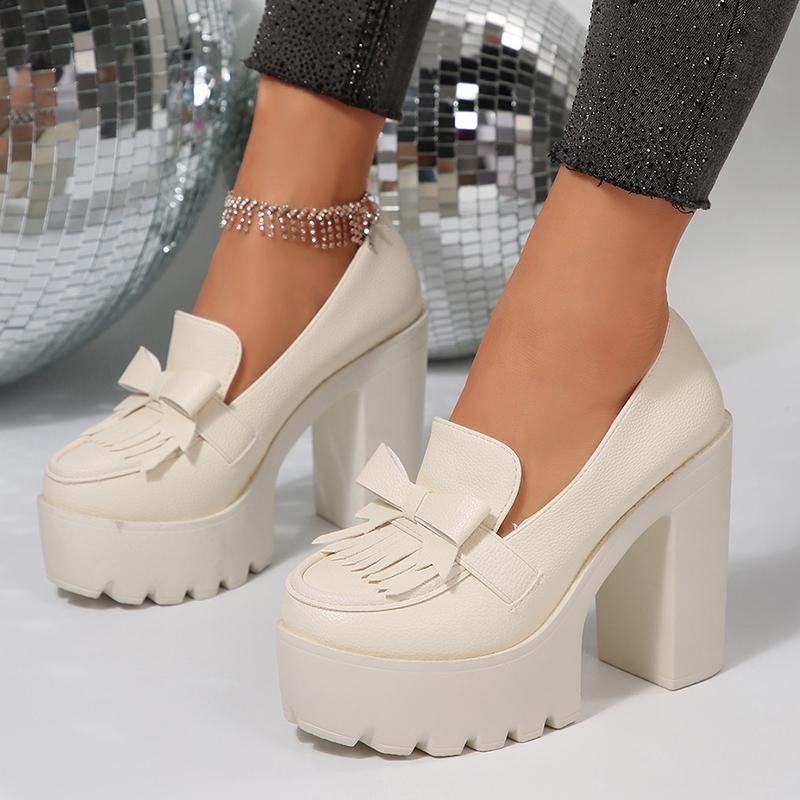 Chunky High Heel Pumps Women Gold Silver Gothic Platform Loafers Woman Fashion Tassels Thick Heeled Party Shoes