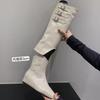 Belt Buckle Tip Inner Height Increase Medium Heel Short Boots High Boots Women's Spring and Autumn New Two Wear Removable Boots