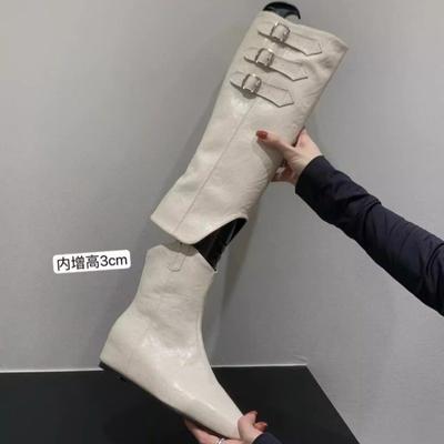 Punta fibbia cintura altezza interna aumento tacco medio stivaletti stivali alti da donna primavera autunno nuovi stivali due modi indossare rimovibili