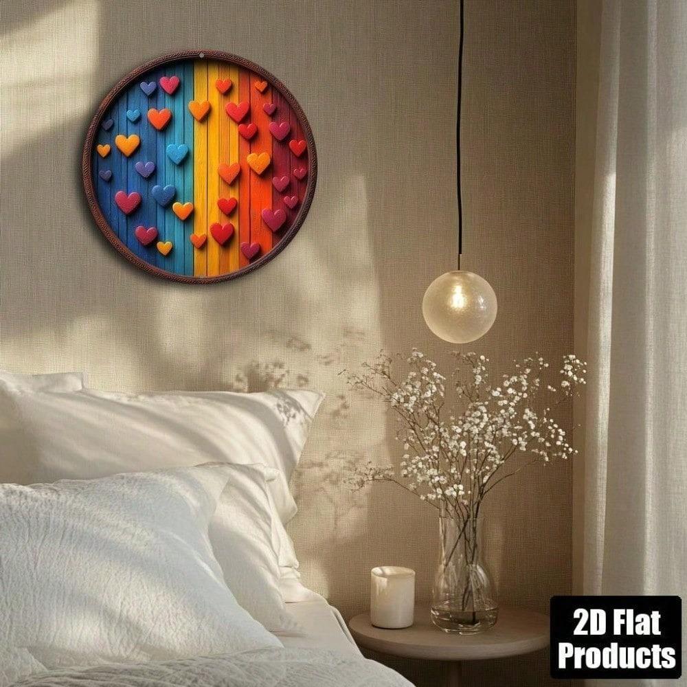 Vintage Heart Metal Wall Art, 8x8 Inches Round Aluminum Plaque for Home Bar Kitchen Decor