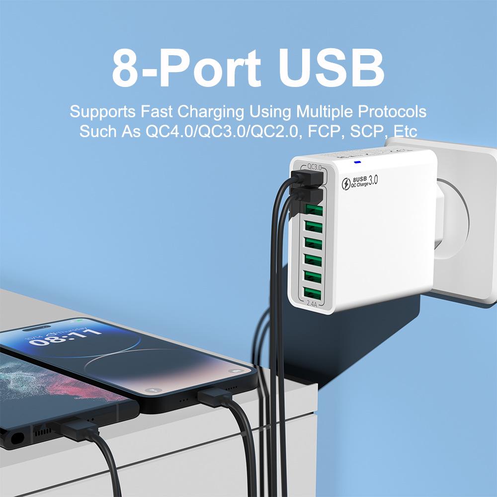 QC3.0 8-Port 30W Multi-USB Fast Charger for Mobile Phones - US/EU/KR Specs, High Power, Colorful Design