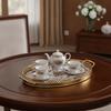 Floral Tray with Metal Frame Decorative Oval Serving Gold for Home