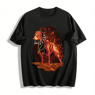 Fierce Flame Pitbull Graphic Streetwear Casual Trendy Tee Pure Cotton T-shirt