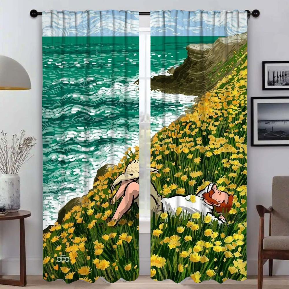Van Gogh Curtains Child Room Blackout Curtain for Room 2 Panel Partition Tulle for Bedroom Shades Halloween Decoration Living