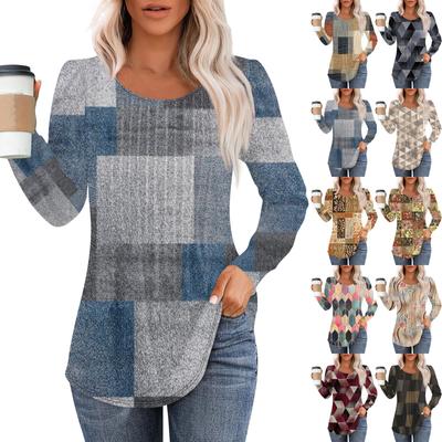 Long Sleeve Shirts For Women Tops Dressy Casual Blouses Pleated Scooped Neck Tunic Tops