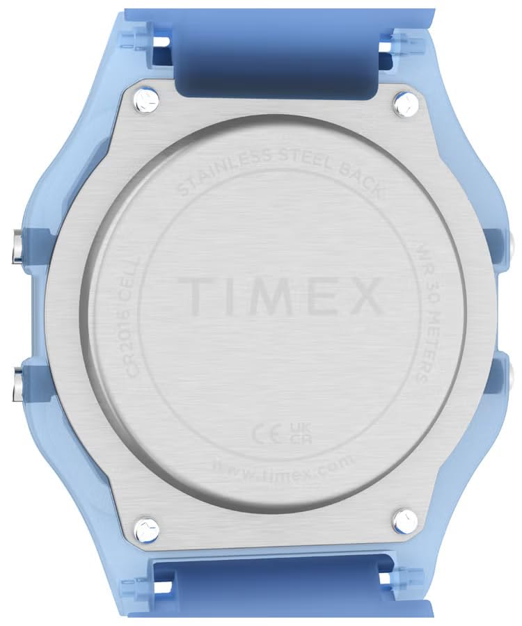TIMEX T80 Translucent Quartz Watch TW2Y34100 TW2Y34200 TW2Y36400 Skeleton Digital Watch 30m Water Resistant Date Display Chronograph Alarm (Blue)