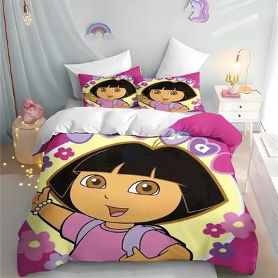 Bettwäsche mit Cartoon-Motiv, Abenteuer-Mädchen-Festival-Geschenk, Bettdecke, Wärme, Kinderzimmer-Bettwäsche mit Dora-Motiv