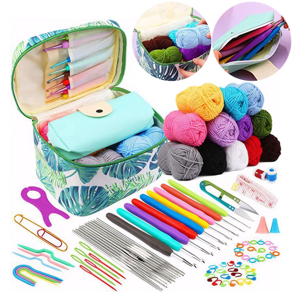 87Pcs Crochet Hooks Kit with Case Crochet Needles Weave Yarn Kit Ergonomic Handle Hand Knitting Art Tools for Beginners
