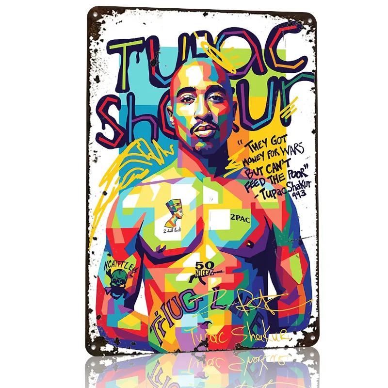 Tupac Shakur Wpap Art Personalized D Textured Metal Poster Wall Art Tinplate Sign for Gaming Room Decoration Man Decor Luxury