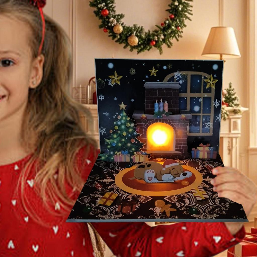 Christmas PopUp Cards Musical Greeting Cards with Light Santa Projection 3D Blessing Cards Christmas Gift for Family Friends