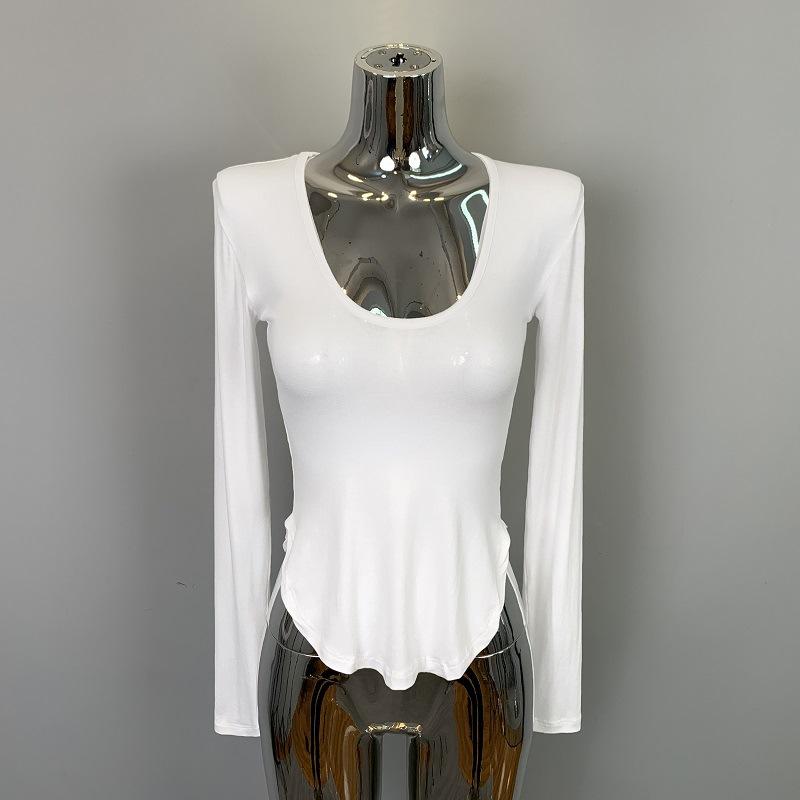 Korean Slim Fit Sexy Curved Hem T Shirt Long Sleeve Top Womens Clothing