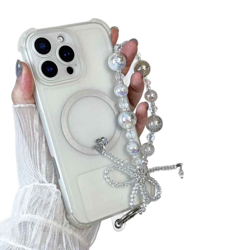 Creative Starry Sky Beaded Phone Charm with Bow and Flower Accents - Anti-Lost Pendant Keychain Lanyard