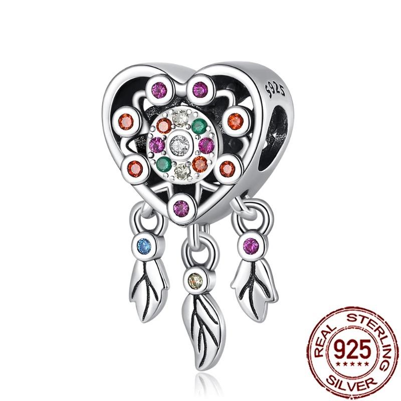925 Silver Feather Charms Beads Dreamcatcher Lucky Pendants for DIY Bracelets Necklace Women Jewelry Gifts