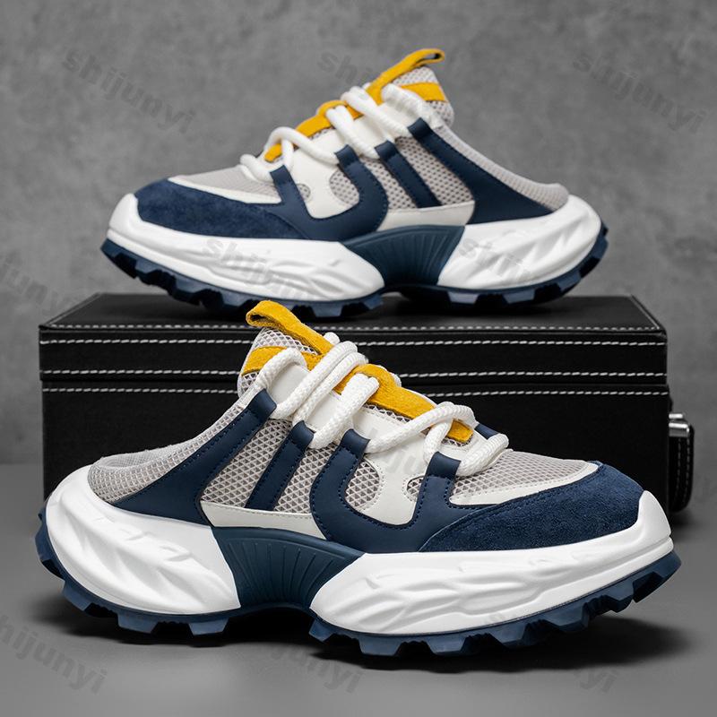 

2026 Summer New Men s Fashi Trend Casual Shoes Meah Breathable Versatile Sport Thick Sole Slippers Comfortable Chunky sneakers 39 синий