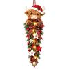 Rustikales saisonales Eingangsbereich-Dekor, beleuchteter Hochlandkuh-Weihnachts-Türschmuck, LED-Hänger mit Karoband, Bauernhaus-Stil Akzente und Beeren,