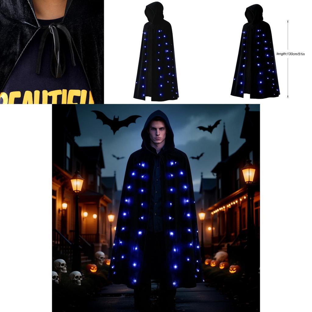 Adult Demon Cosplay Cloak With Led Light And Velvet Material For Halloween Costume Party