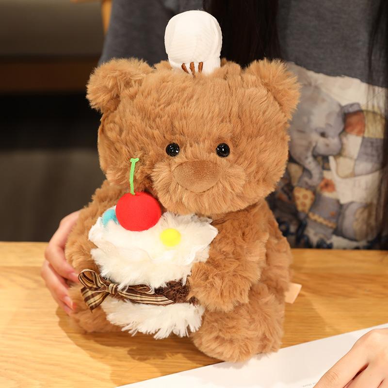 Cartoon Chef Bear Plush Toy Cute Birthday Cake Teddy Bear Soft Stuffed Baby Doll Boys Girls Sleep Pillow Birthday Christmas Gift