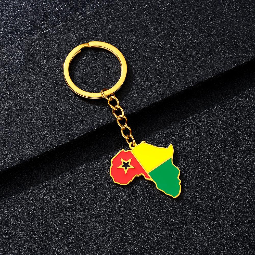 Portachiavi Premium in Acciaio Inossidabile con Ciondolo Mappa Bandiera Africa Ghana Nigeria Capo Verde Congo Uganda Regalo per Appassionati di Viaggi