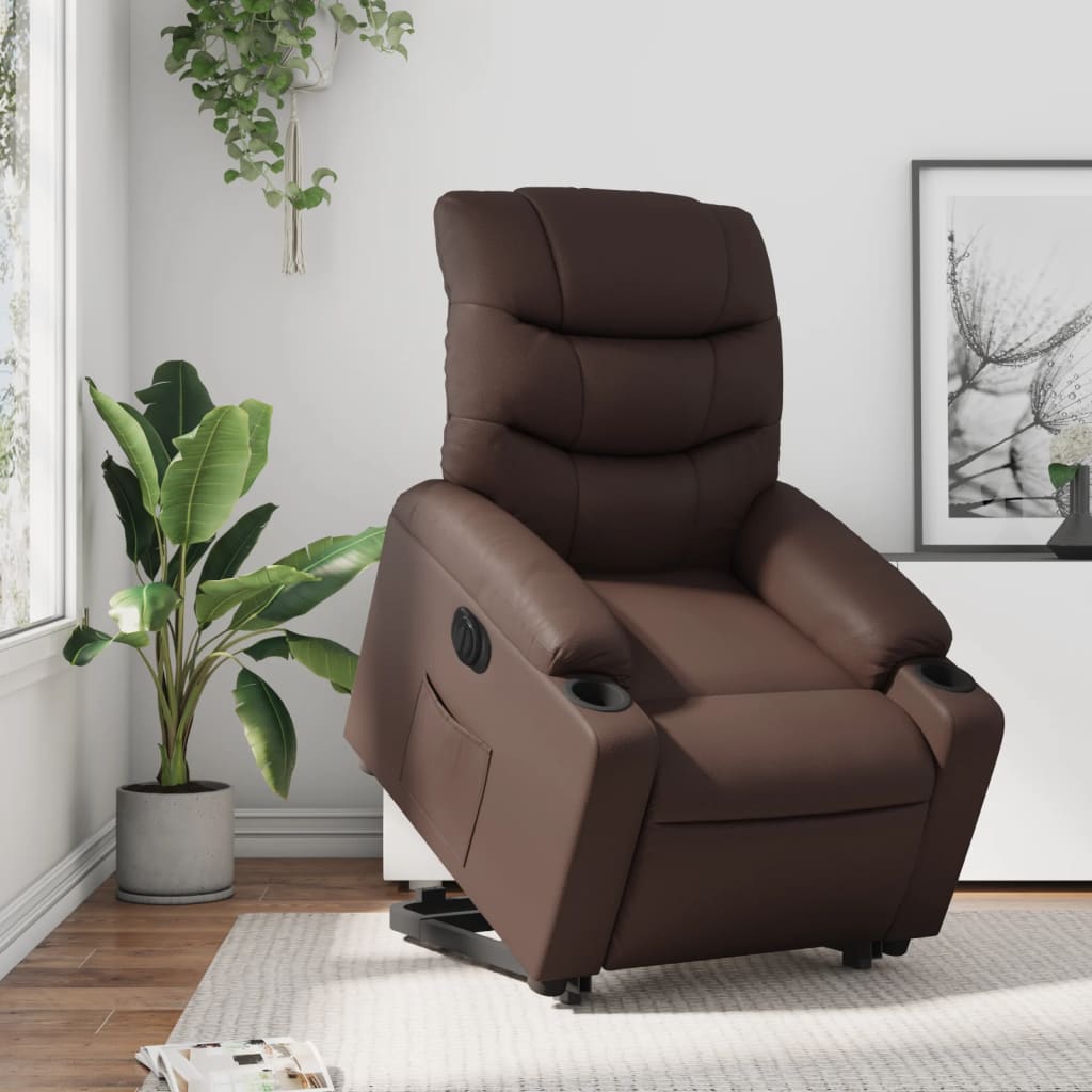 Recliner Chair with Lift Assistance Electric Brown Faux Leather