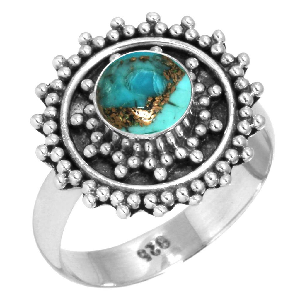 925 Sterling Silver Ring Women Gemstone Handmade Jewelry Anniversary Gift Blue Green Purple Copper Turquoise Pearl Lapis Mother Of Pearl Boho