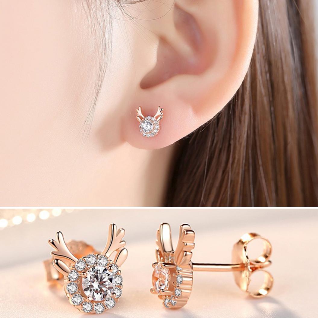 

Милые серьги-гвоздики со стразами в виде лося, женские серьги, рождественский подарок, вечерние украшения