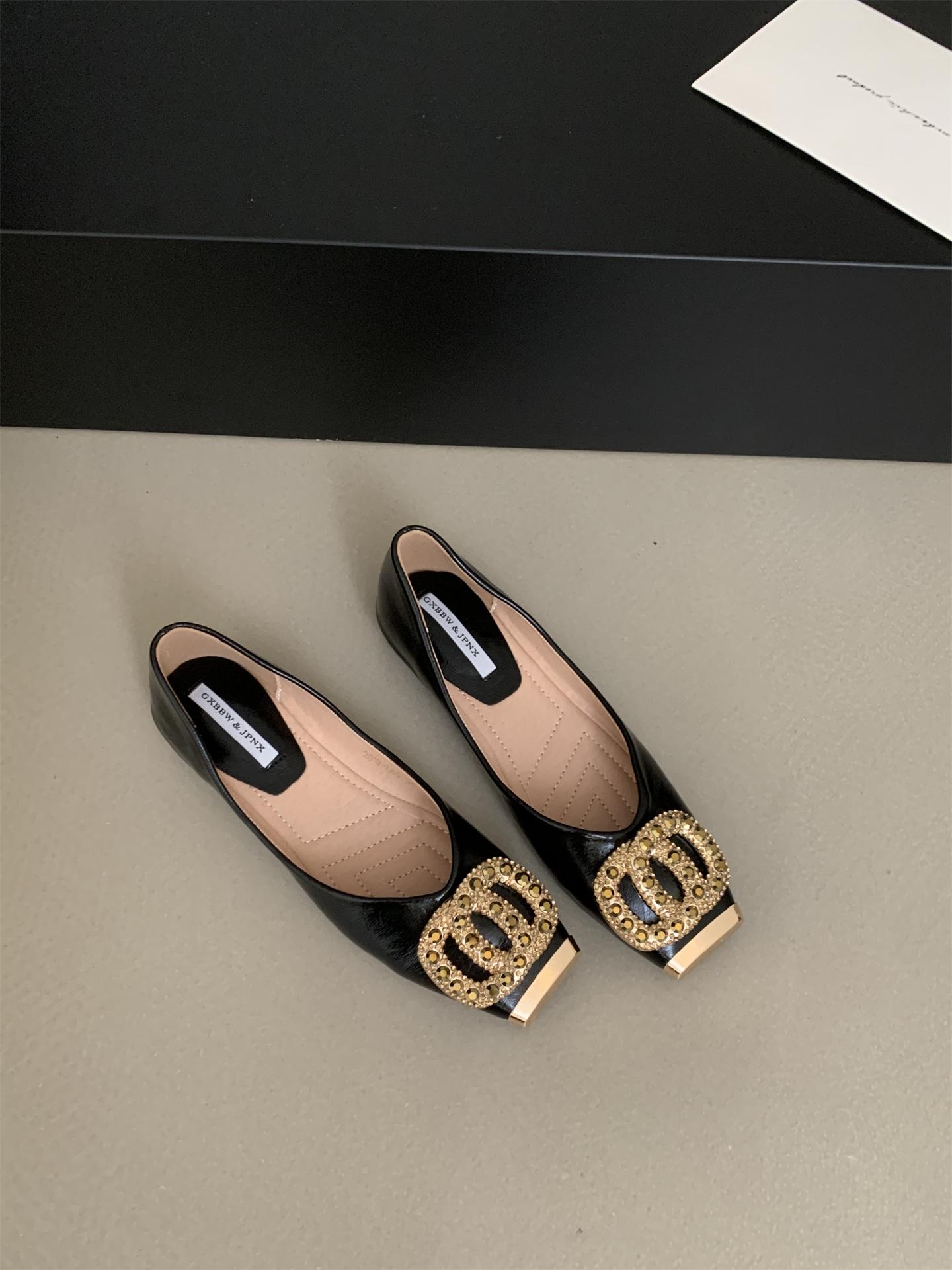 

Fashion Spring Slip-On Office Lady Leahter Shoes Comfort Ballet Flats French Rhinestone Moccasins Loafers Women s Flat Shoes Autumn New 35 чёрный