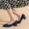 Women’s Breathable Knit Square Toe Chunky Heel Casual Shoes - 4cm Medium Heel, Plus Size, Soft Sole, Summer Style.